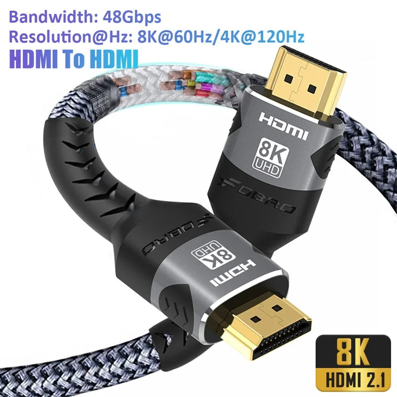 8K HDMI 2.1 Extension cable. Supports 8K@60Hz, 4K@120Hz.  Works with HDTV, RTX, PS5 TV Xbox eARC HDR Video PC Laptop and more.