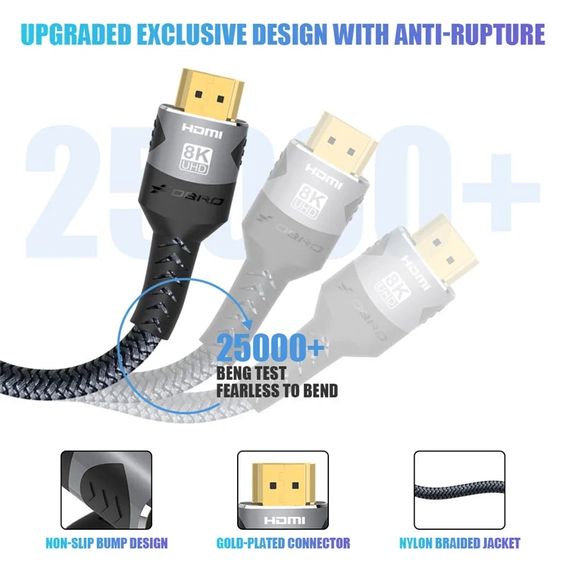 8K HDMI 2.1 Extension cable. Supports 8K@60Hz, 4K@120Hz.  Works with HDTV, RTX, PS5 TV Xbox eARC HDR Video PC Laptop and more.