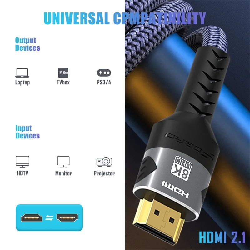 8K HDMI 2.1 Extension cable. Supports 8K@60Hz, 4K@120Hz.  Works with HDTV, RTX, PS5 TV Xbox eARC HDR Video PC Laptop and more.
