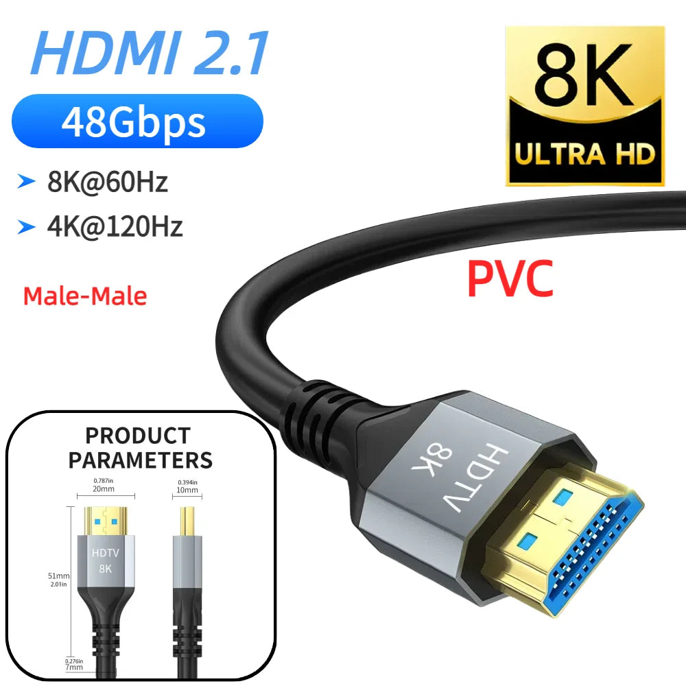 8K HDMI 2.1 Extension cable. Supports 8K@60Hz, 4K@120Hz.  Works with HDTV, RTX, PS5 TV Xbox eARC HDR Video PC Laptop and more.