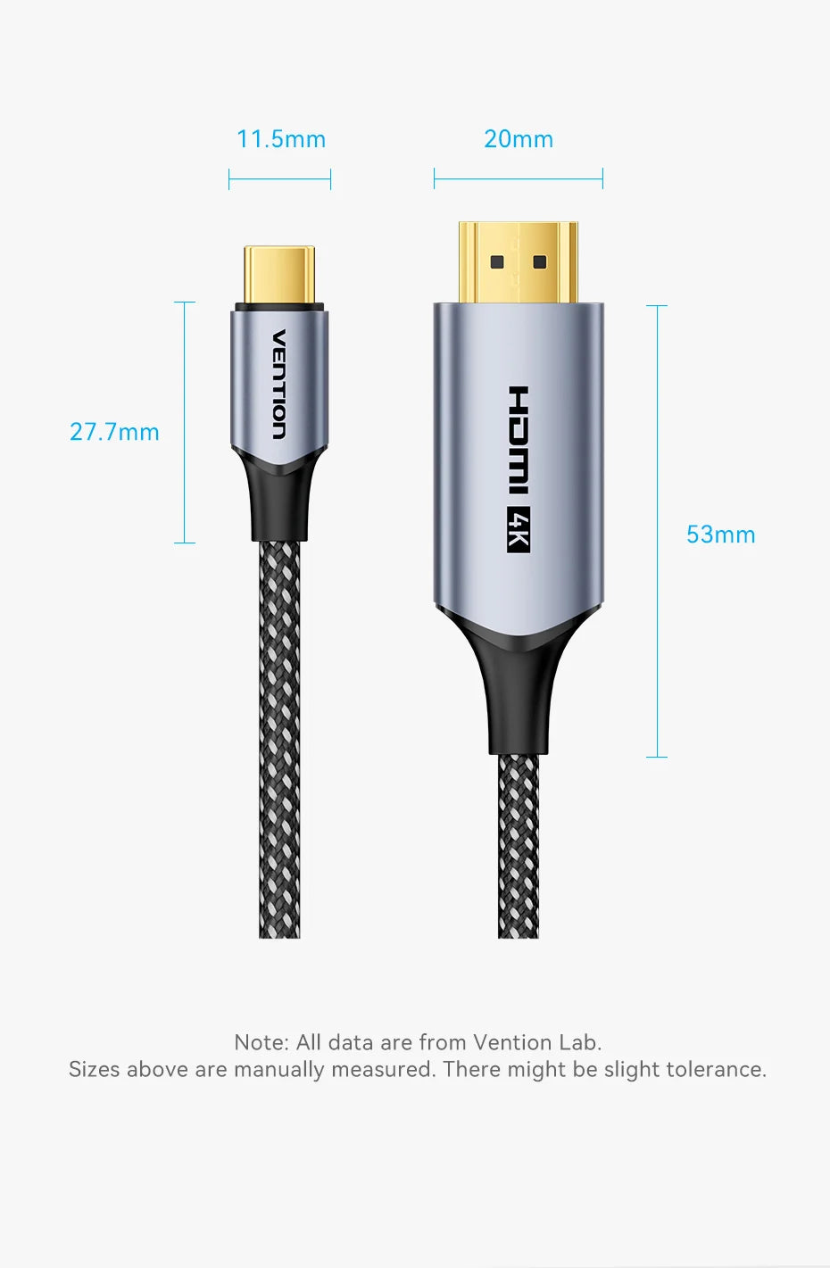Vention Type C to HDMI-compatible Cable 8K/60Hz 4K/120Hz for MacBook Pro iMac iPad Pro for Samsung Xiaomi USB C to HDMI 2.1