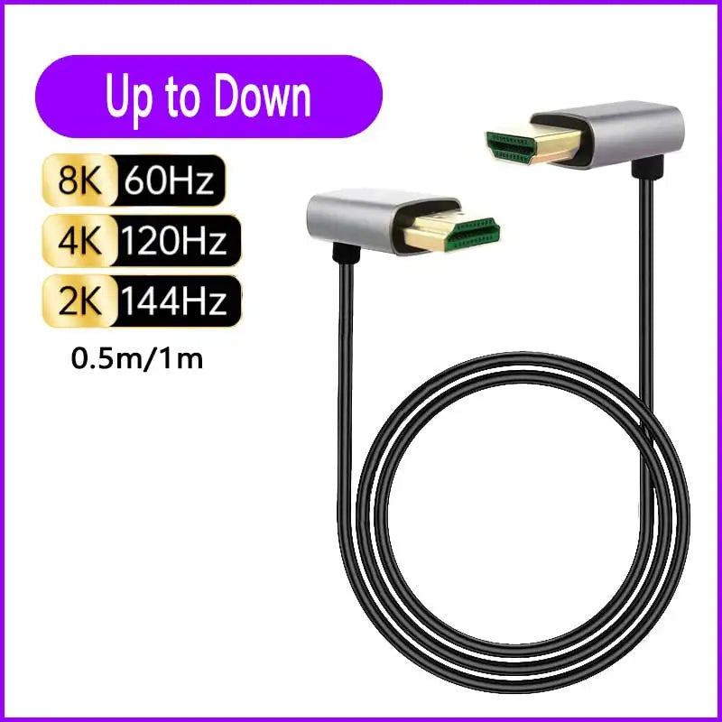 8K 90 degree HDMI 2.1V Cable Cord 8K 60Hz 4K 120Hz 48Gbps EARC ARC HDCP Ultra High Speed HDR for HD TV Laptop Projector PS4 PS5