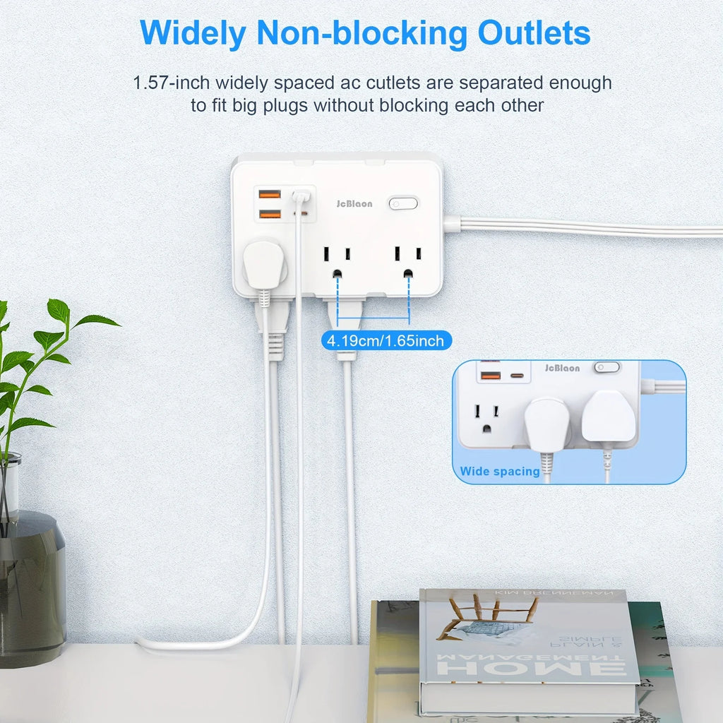 Surge Protector with 6 Outlets , 4 USB Ports, 5ft Ultra Thin Flat Power cord, Power Adapter for Home or Office