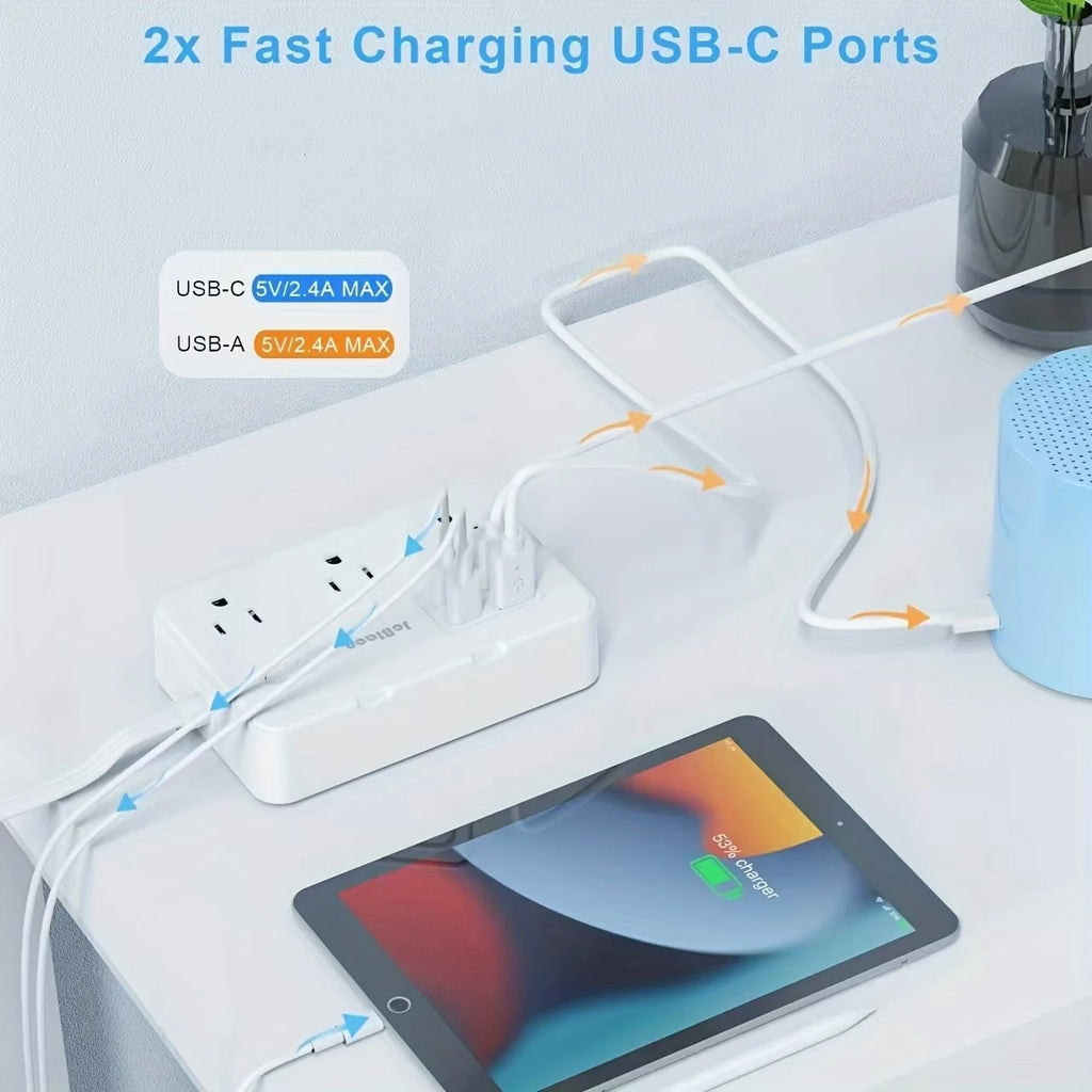 Surge Protector with 6 Outlets , 4 USB Ports, 5ft Ultra Thin Flat Power cord, Power Adapter for Home or Office