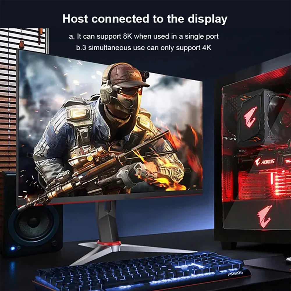 1 in 3 Out DisplayPort 1.4 Switch Splitter 8K@60Hz 4K@120Hz with MST Function Converter Adapter Support Extend and Mirror Mode