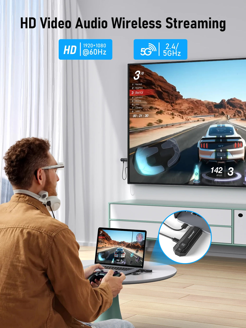 Wireless HDMI Transmitter Receiver, 1080P Display, Dongle Extender, AV Adapter for Laptop, TV, Projector, Monitor, Live Stream