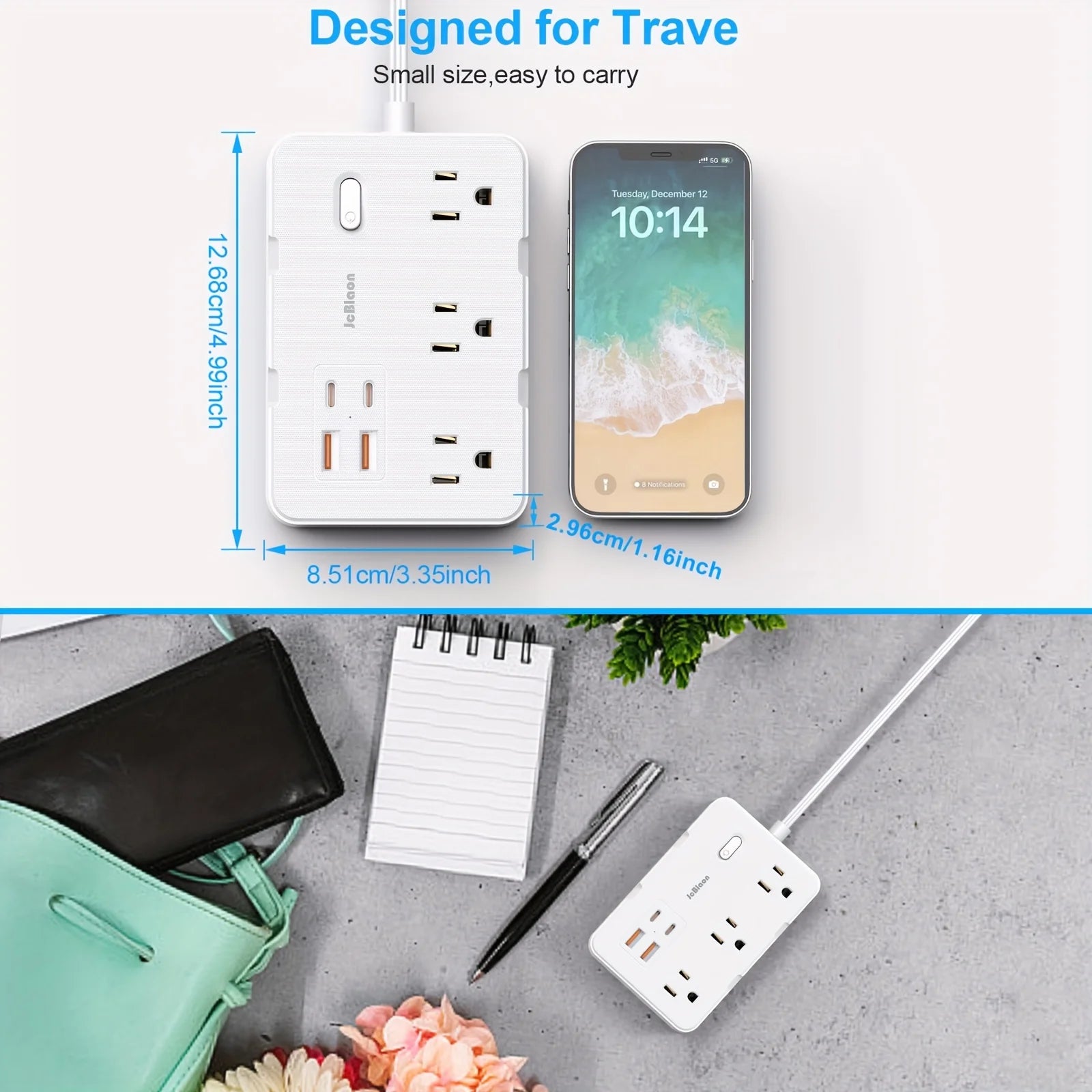 Surge Protector with 6 Outlets , 4 USB Ports, 5ft Ultra Thin Flat Power cord, Power Adapter for Home or Office