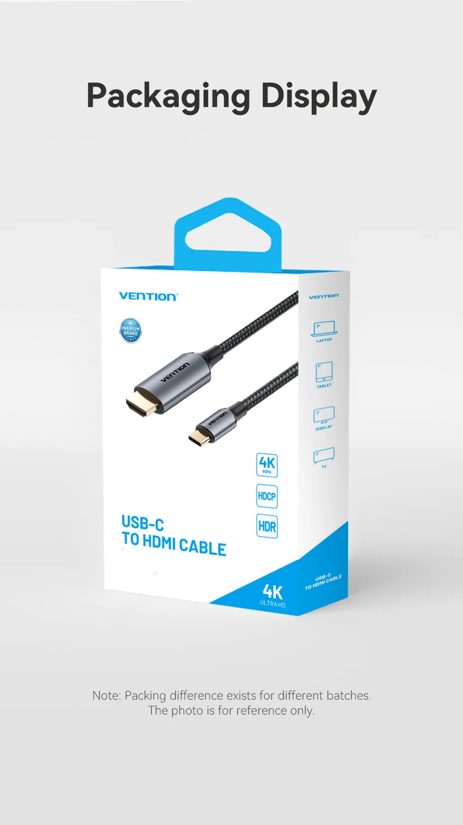 Vention Type C to HDMI-compatible Cable 8K/60Hz 4K/120Hz for MacBook Pro iMac iPad Pro for Samsung Xiaomi USB C to HDMI 2.1