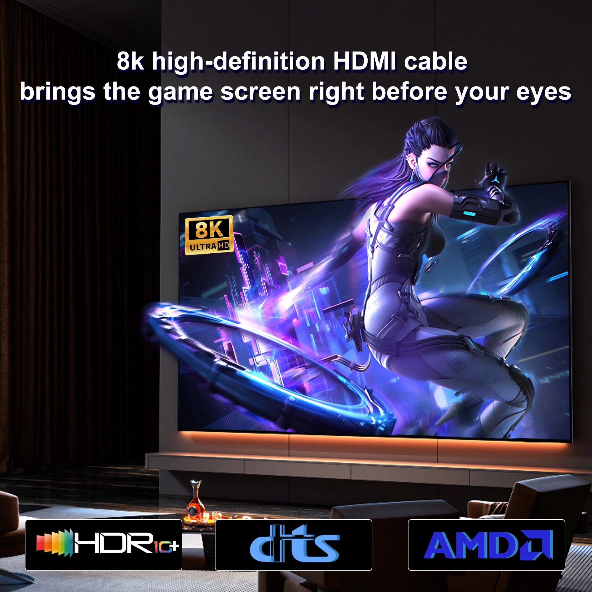 8K HDMI 2.1 Extension cable. Supports 8K@60Hz, 4K@120Hz.  Works with HDTV, RTX, PS5 TV Xbox eARC HDR Video PC Laptop and more.