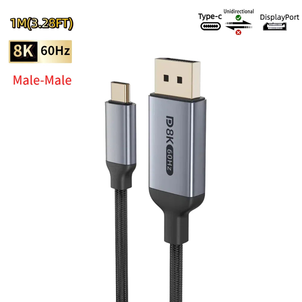 16K Type-C to DP 2.1 USB C to DisplayPort Cable 16K@30Hz 8K@60Hz For Thunderbolt 4/3 54Gpbs MacBook Huawei Air Projector PC TV