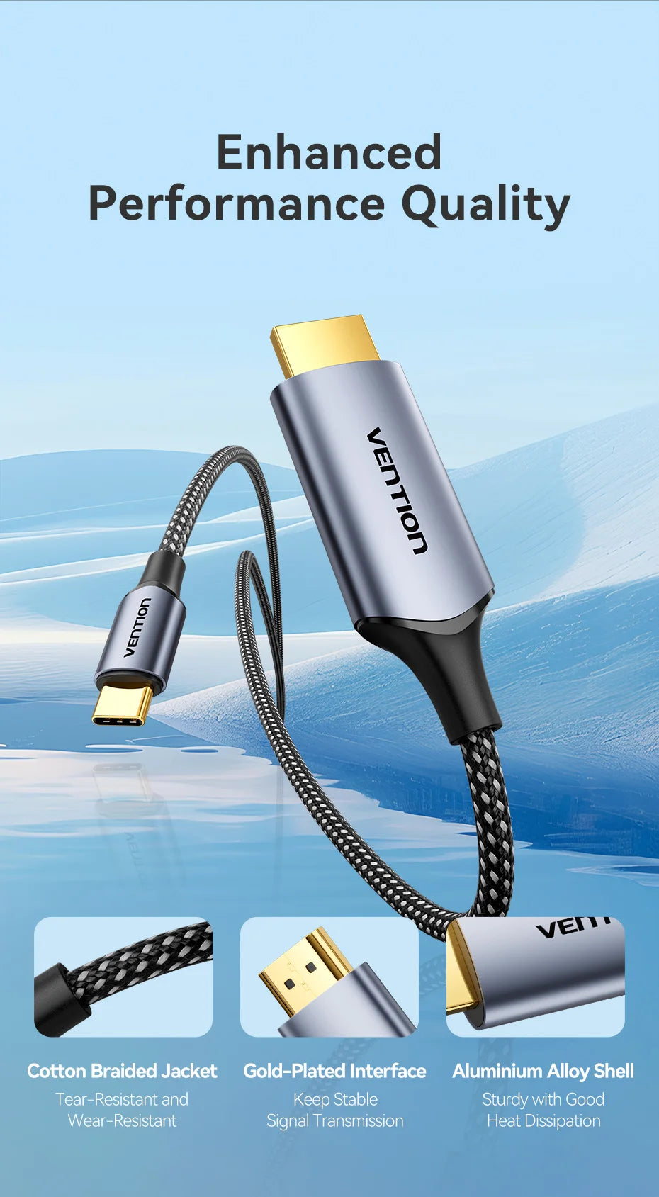 Vention Type C to HDMI-compatible Cable 8K/60Hz 4K/120Hz for MacBook Pro iMac iPad Pro for Samsung Xiaomi USB C to HDMI 2.1
