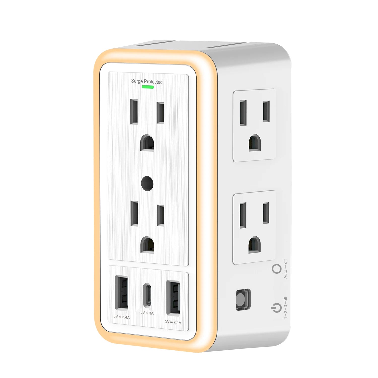USB Wall Charger/Surge Protector 6 Outlet Extender with 3 USB Charging Ports (1 USB C Outlet)and Night Light for Home or Office