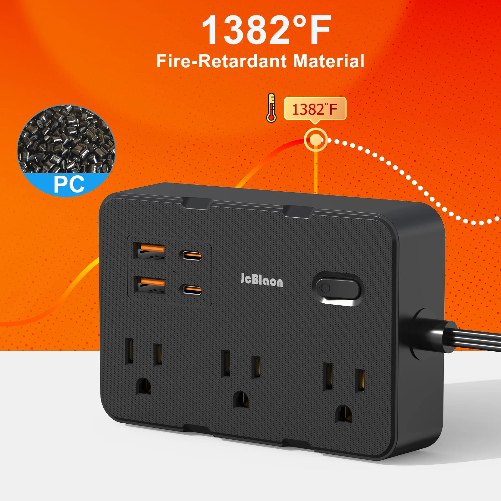 Surge Protector with 6 Outlets , 4 USB Ports, 5ft Ultra Thin Flat Power cord, Power Adapter for Home or Office