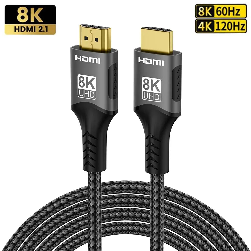Ultra High Speed HDMI Cable with gold plated Connectors. Supports 8K@60Hz 4K@120Hz HDMI version 2.1.  48Gbps Certified - HDR10 3D eARC VRR for PS5/PC/HDTV/Projector.