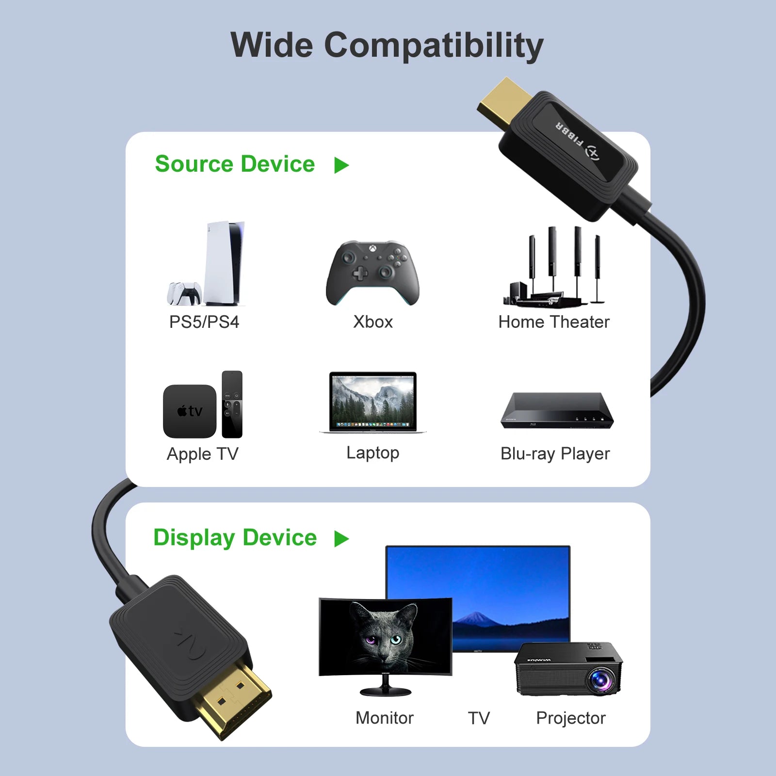 FIBBR Fiber Optic Cable HDMI 2.1-Compatible for Xiaomi Mi Box 48Gbps Digital for PS5 PS4 8K 2.1 4K 2.0 Splitter 8K/60Hz Cables