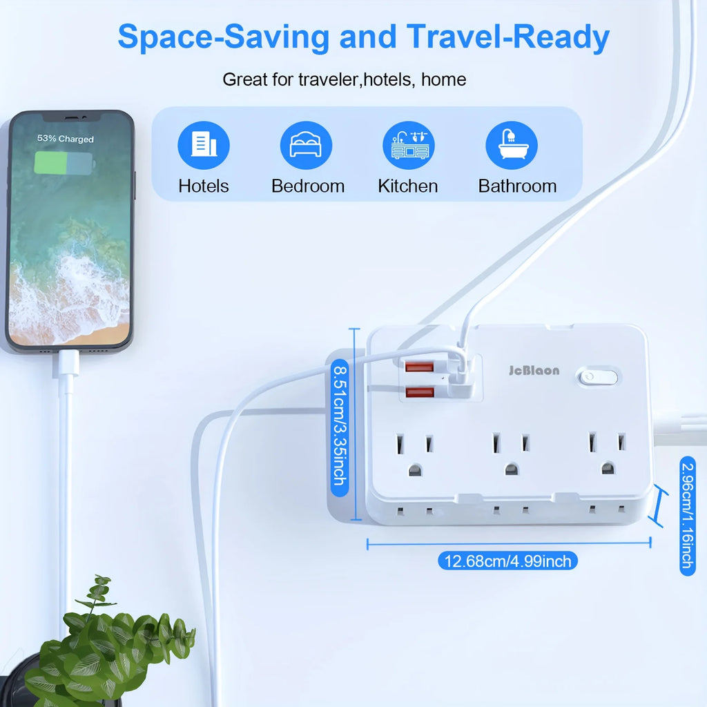Surge Protector with 6 Outlets , 4 USB Ports, 5ft Ultra Thin Flat Power cord, Power Adapter for Home or Office