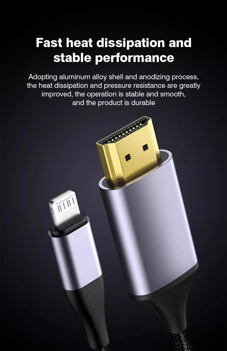 Lightning to HDMI adapter 4K HD For iPhone 14 13 12 Connection HDTV Monitor Projector Display Synchronous Audio 2M Cable