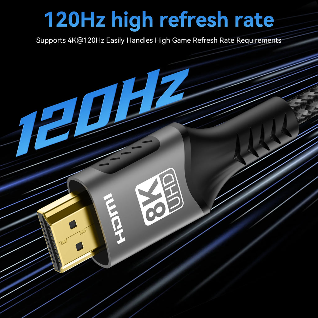 Ultra High Speed HDMI Cable with gold plated Connectors. Supports 8K@60Hz 4K@120Hz HDMI version 2.1.  48Gbps Certified - HDR10 3D eARC VRR for PS5/PC/HDTV/Projector.