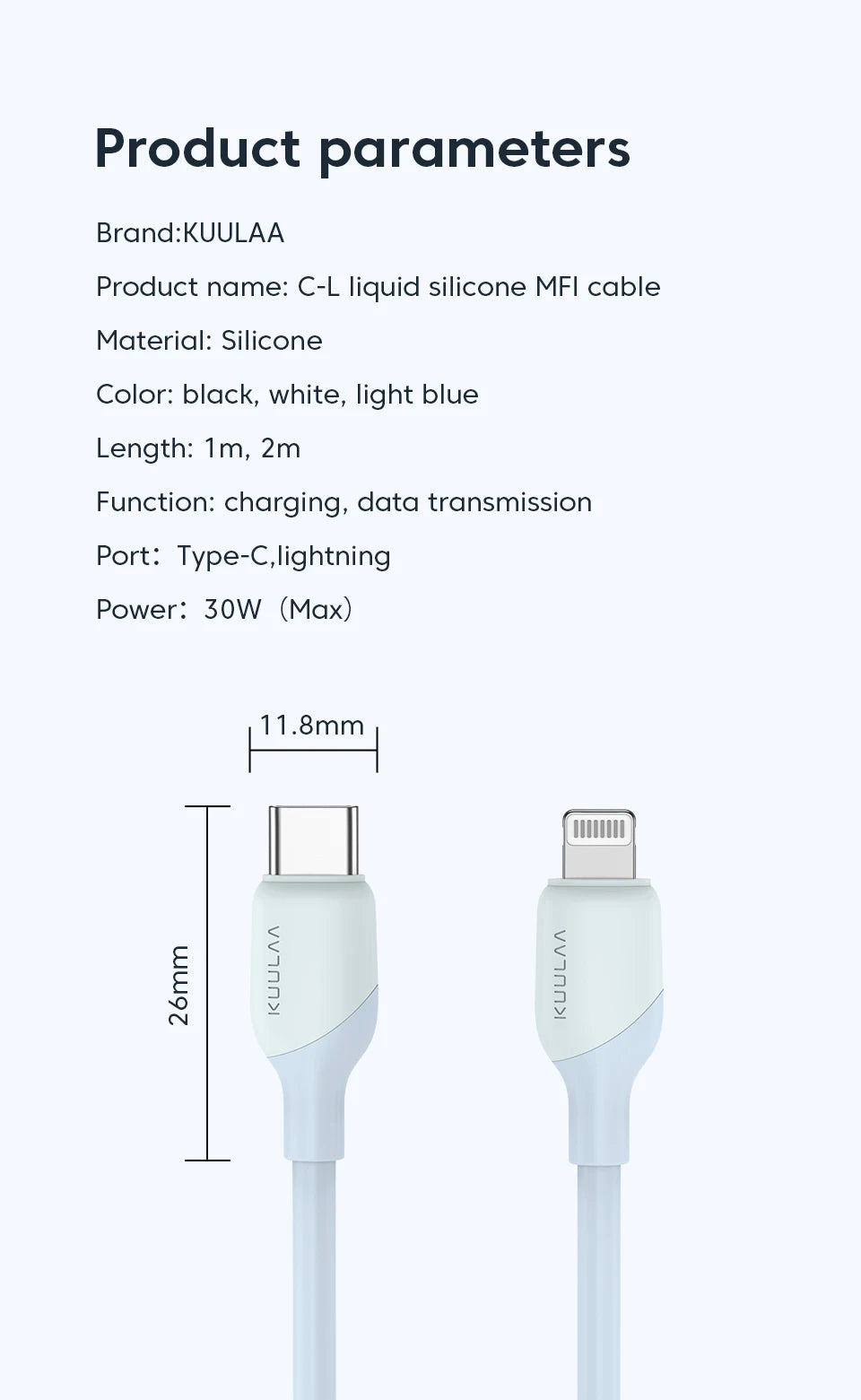 KUULAA USB C to Lightning MFi Cable for iPhone Fast Charging Cable PD 30W USB Type C For iPhone 14 13 12 11 Pro Max X XS XR 8