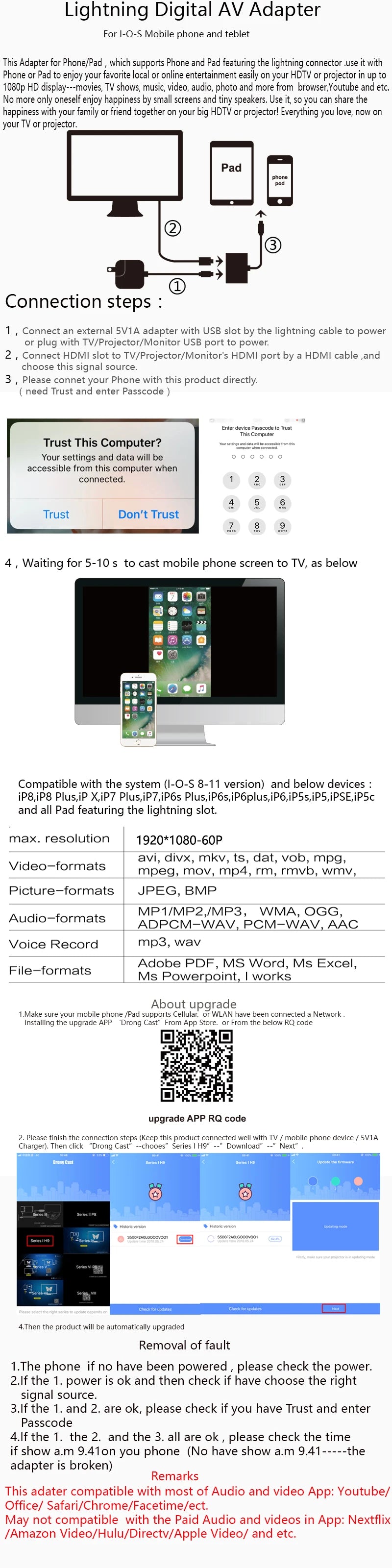 AIRSKY Lightning to PD HDMI Docking Station Hub for Iphone IPad IOS 8 9 10 11 12 13 14 15 Mirroring Live Streaming Screen Rotate