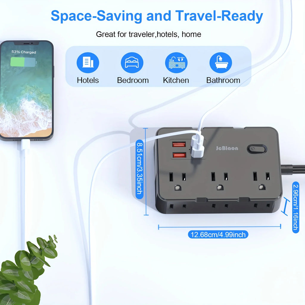 Surge Protector with 6 Outlets , 4 USB Ports, 5ft Ultra Thin Flat Power cord, Power Adapter for Home or Office