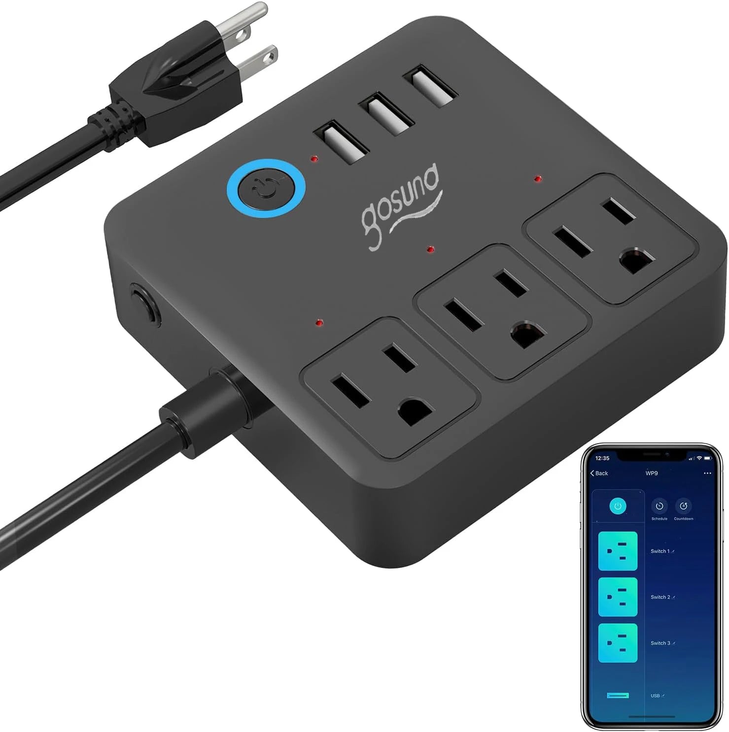 Wifi Smart Power Strip Surge Protector Built-in 3 USB Ports, Power Bar Outlets Ports Voice Control For Travel Home Timing Work