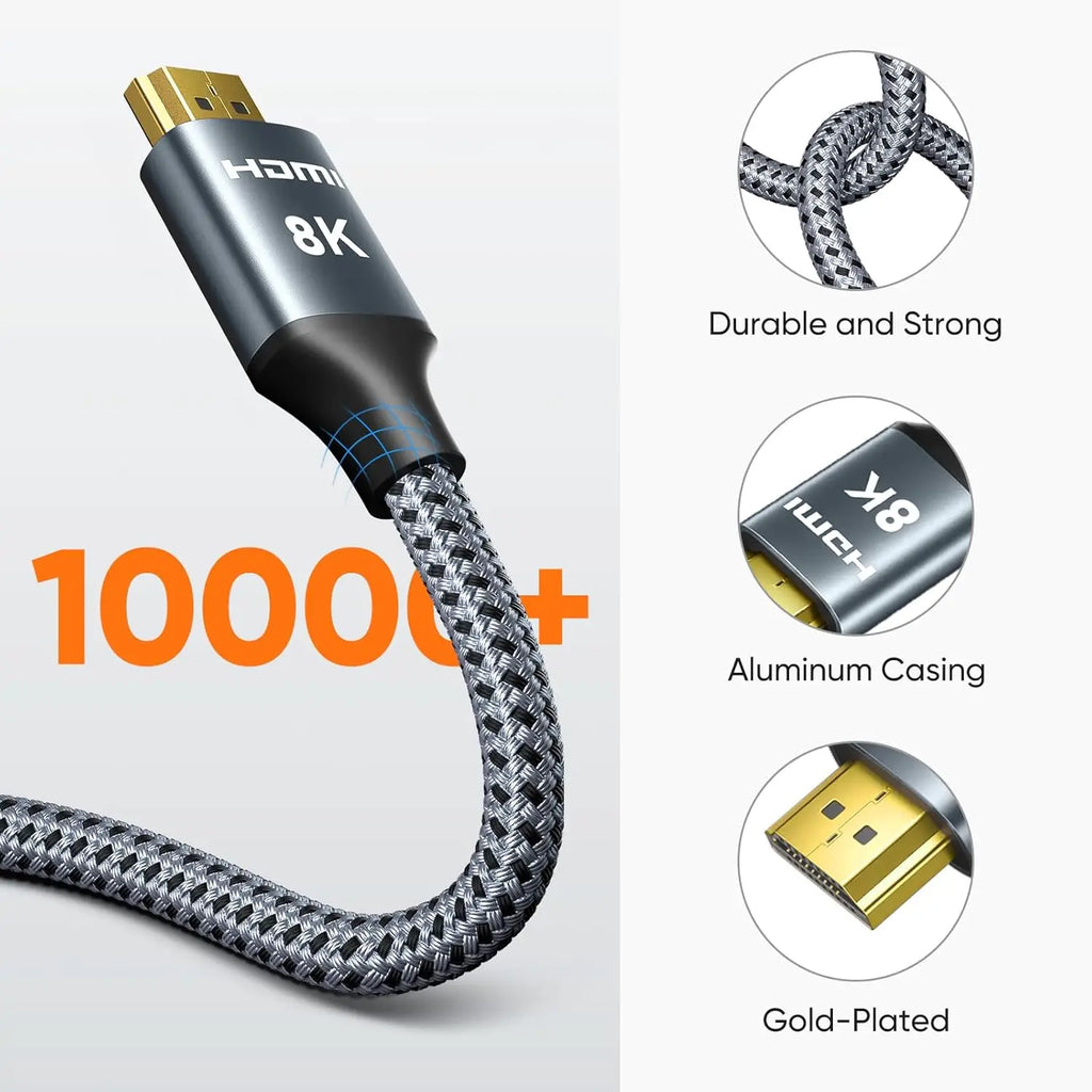 UNTES 8k HDMI 2.1 Cable 8K 60Hz 4K 120Hz HDMI Cable,48Gbps Ultra High-Speed, Compatible with PlayStation 5, Xbox, Samsung TVs ,and More