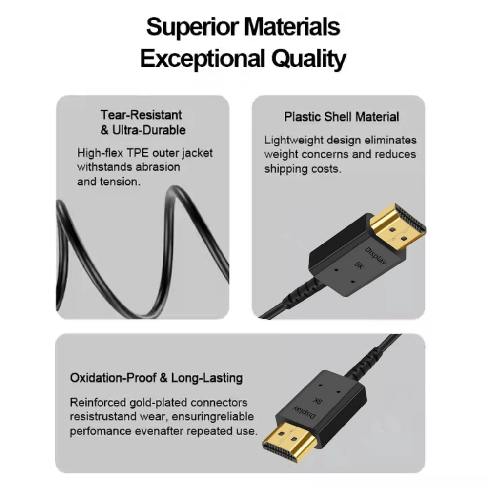 8K HDMI 2.1 Fiber Optic Cable, 8K 60Hz, 4K 120Hz HDMI to HDMI Active Fiber Cable 48Gbps 5m 10m 15m 20m 30m for TV RTX 4070/4090