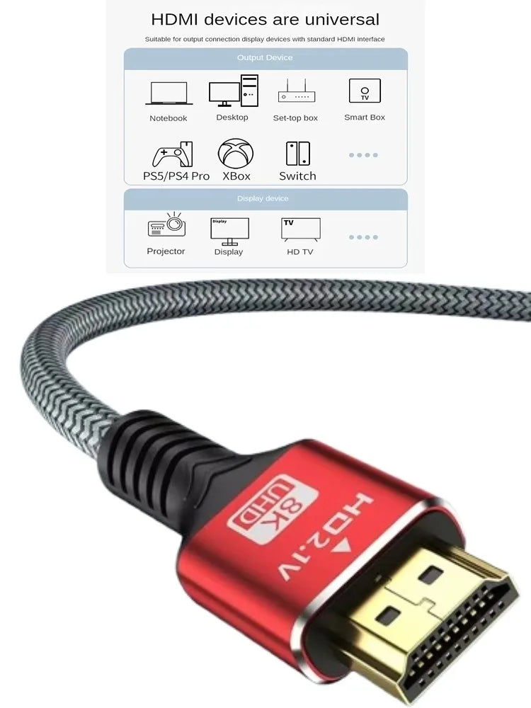 HDMI-Compatible 2.1 Cable 8K HDTV Cable for Xiaomi TV Box PS5 Ultra High Speed Compatible 8K@60Hz HDTV 2.1 Cable for TV/PS5/HDTV