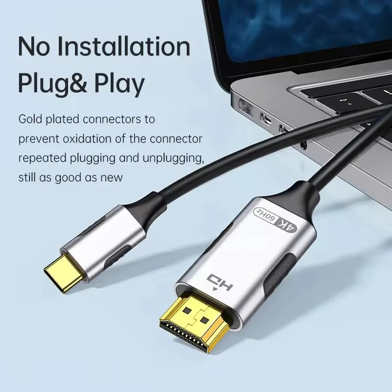 USB C to HDMI-compatible Cable 4K 60Hz 30Hz USB Type C to HDTV 2.1 Thunderbolt 3/4 Cable Adapter for iPhone 16/15 MacBook Huawei