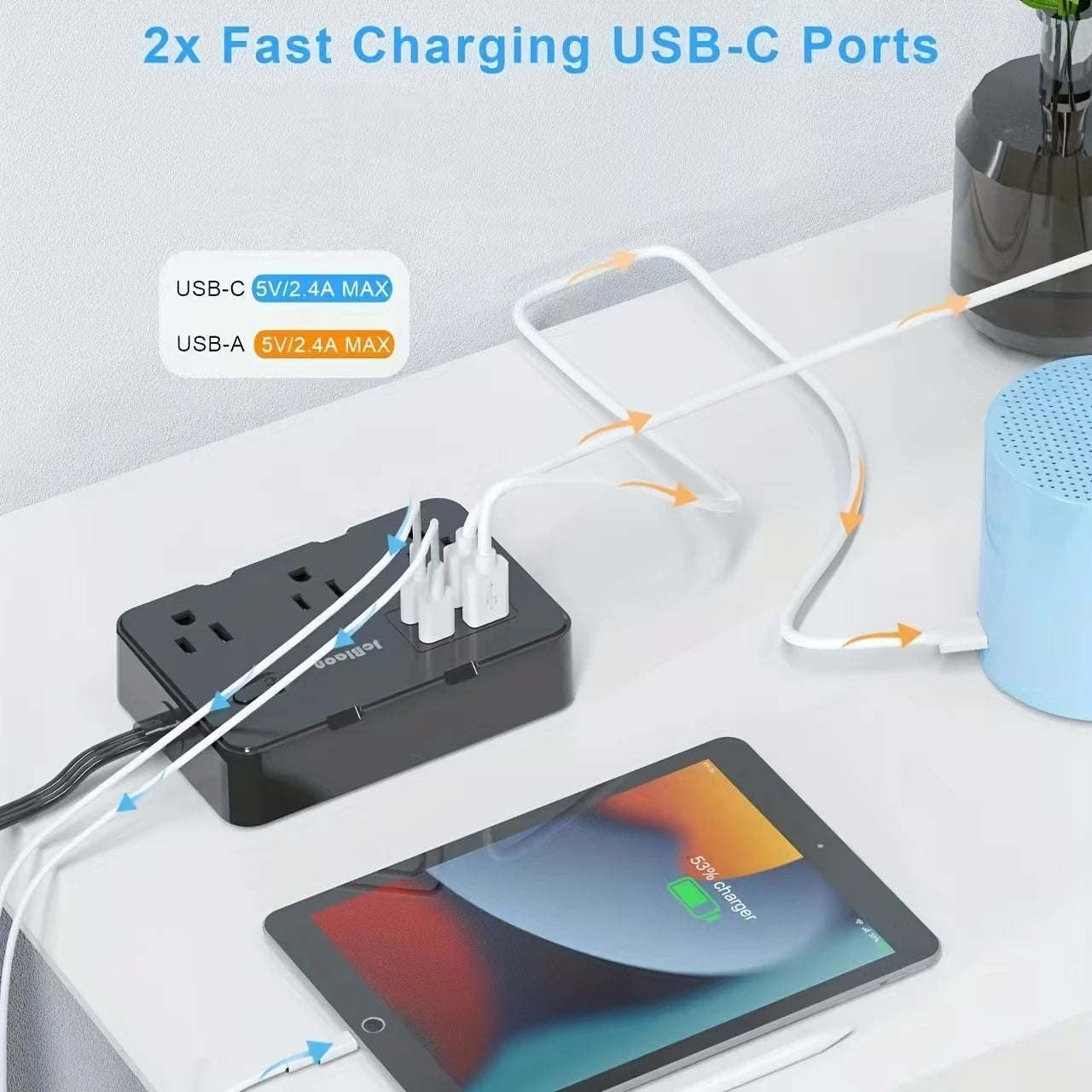 Surge Protector with 6 Outlets , 4 USB Ports, 5ft Ultra Thin Flat Power cord, Power Adapter for Home or Office