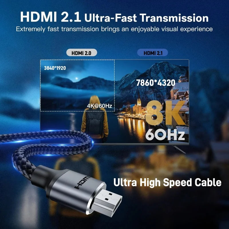 UNTES 8k HDMI 2.1 Cable 8K 60Hz 4K 120Hz HDMI Cable,48Gbps Ultra High-Speed, Compatible with PlayStation 5, Xbox, Samsung TVs ,and More