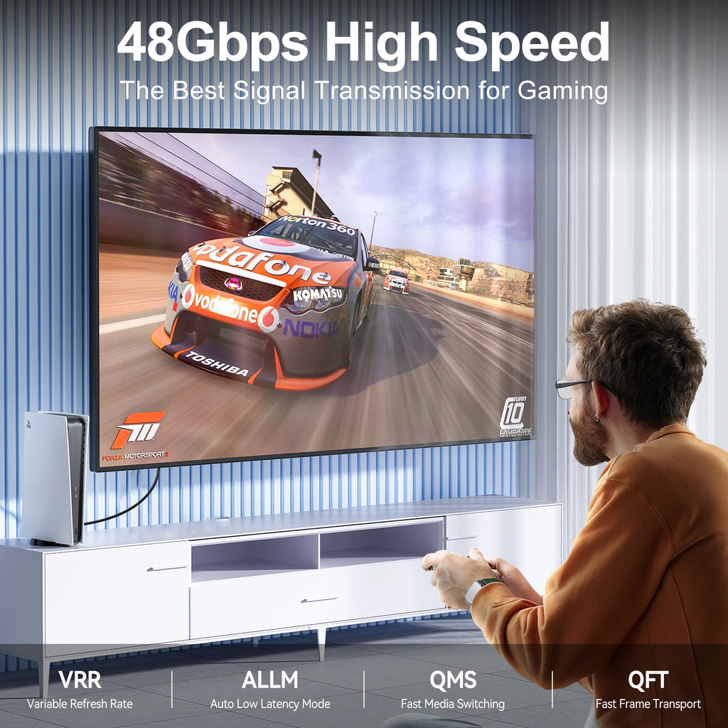 Ultra High Speed HDMI Cable with gold plated Connectors. Supports 8K@60Hz 4K@120Hz HDMI version 2.1.  48Gbps Certified - HDR10 3D eARC VRR for PS5/PC/HDTV/Projector.