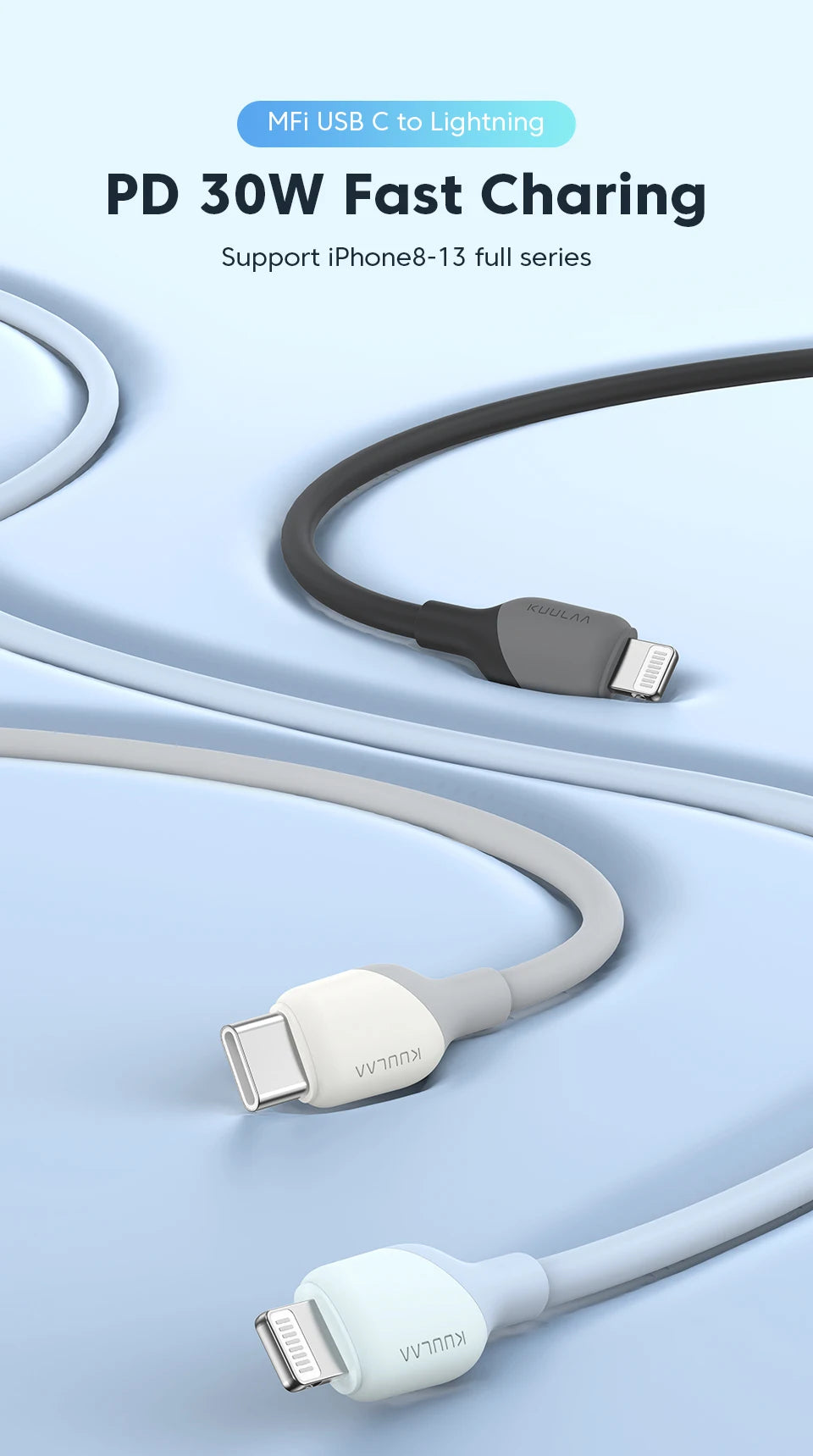 KUULAA USB C to Lightning MFi Cable for iPhone Fast Charging Cable PD 30W USB Type C For iPhone 14 13 12 11 Pro Max X XS XR 8