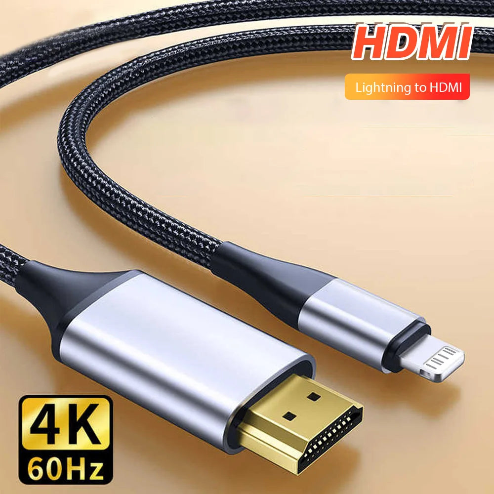Lightning to HDMI adapter 4K HD For iPhone 14 13 12 Connection HDTV Monitor Projector Display Synchronous Audio 2M Cable