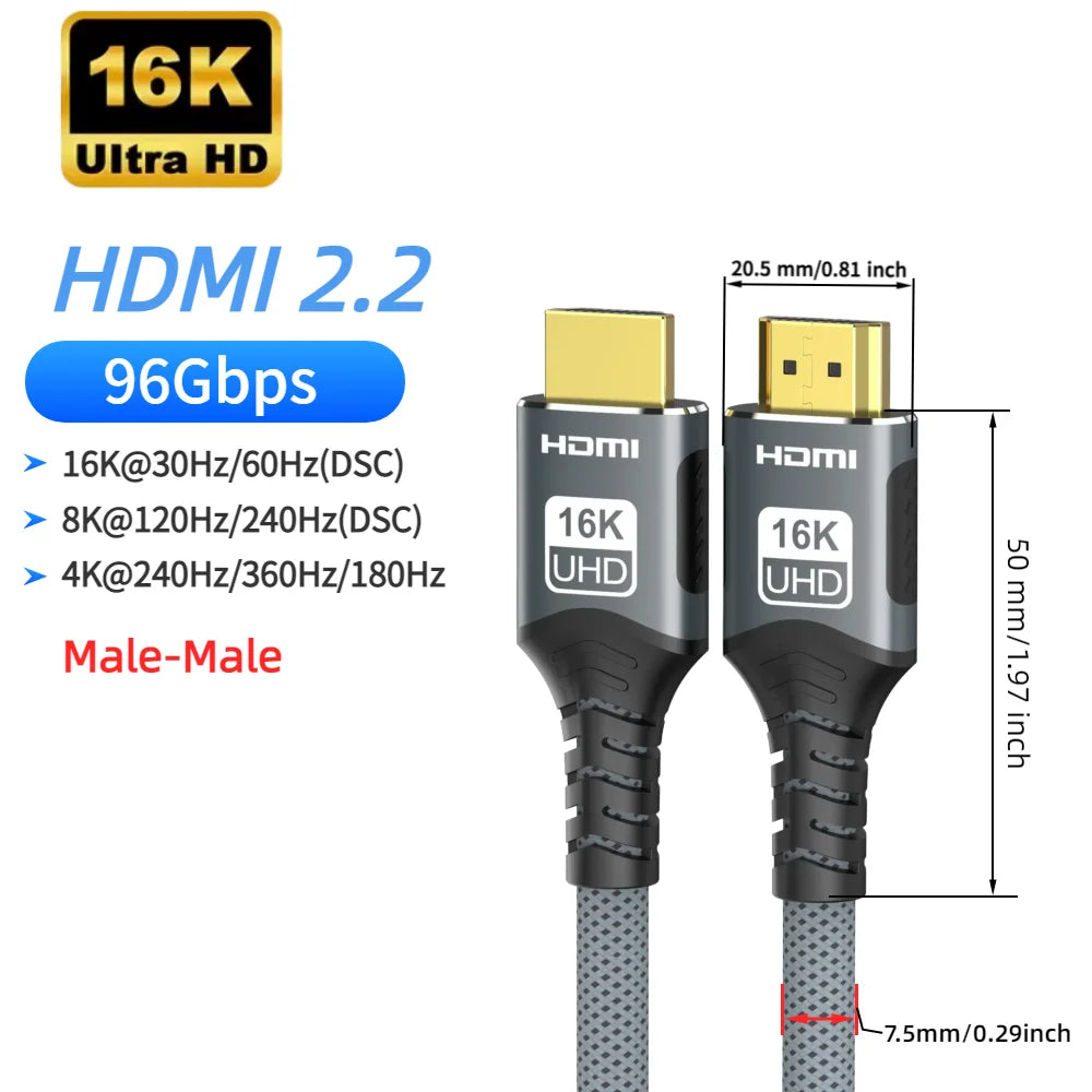 8K HDMI 2.1 Extension cable. Supports 8K@60Hz, 4K@120Hz.  Works with HDTV, RTX, PS5 TV Xbox eARC HDR Video PC Laptop and more.