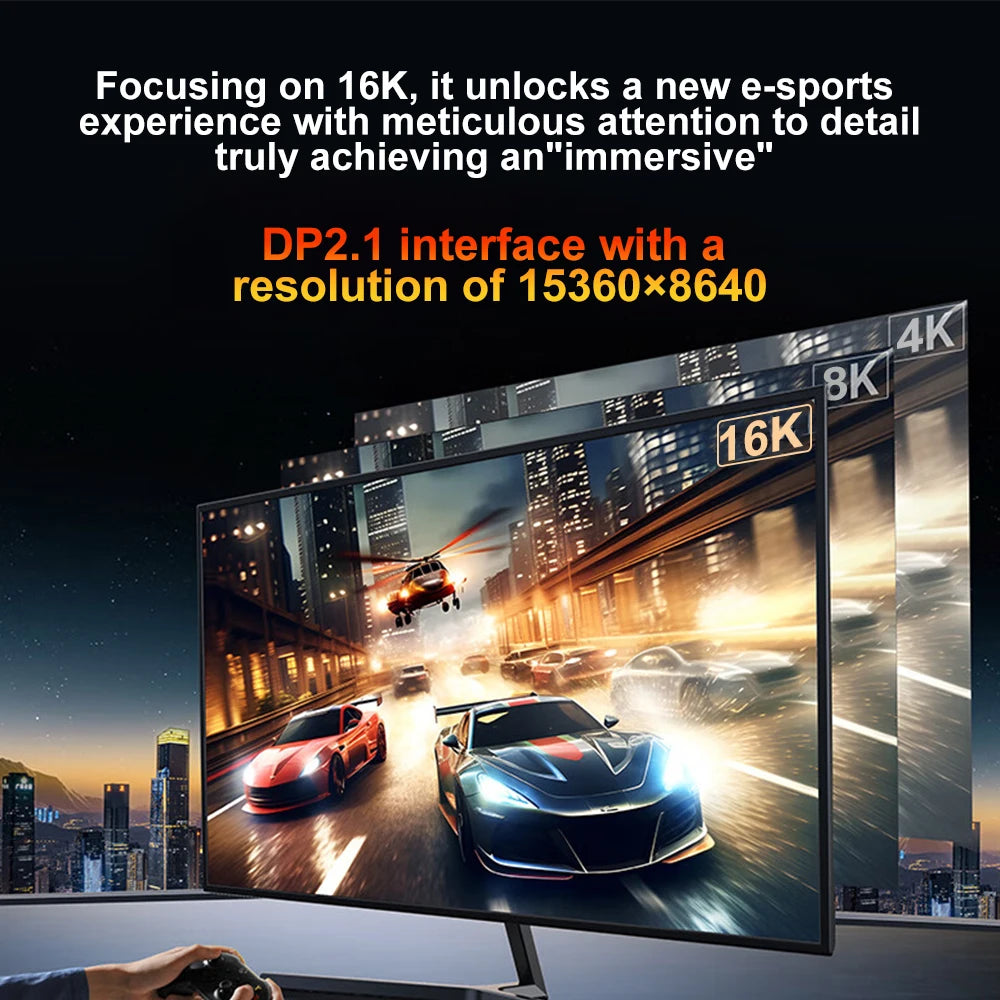 16K Type-C to DP 2.1 USB C to DisplayPort Cable 16K@30Hz 8K@60Hz For Thunderbolt 4/3 54Gpbs MacBook Huawei Air Projector PC TV