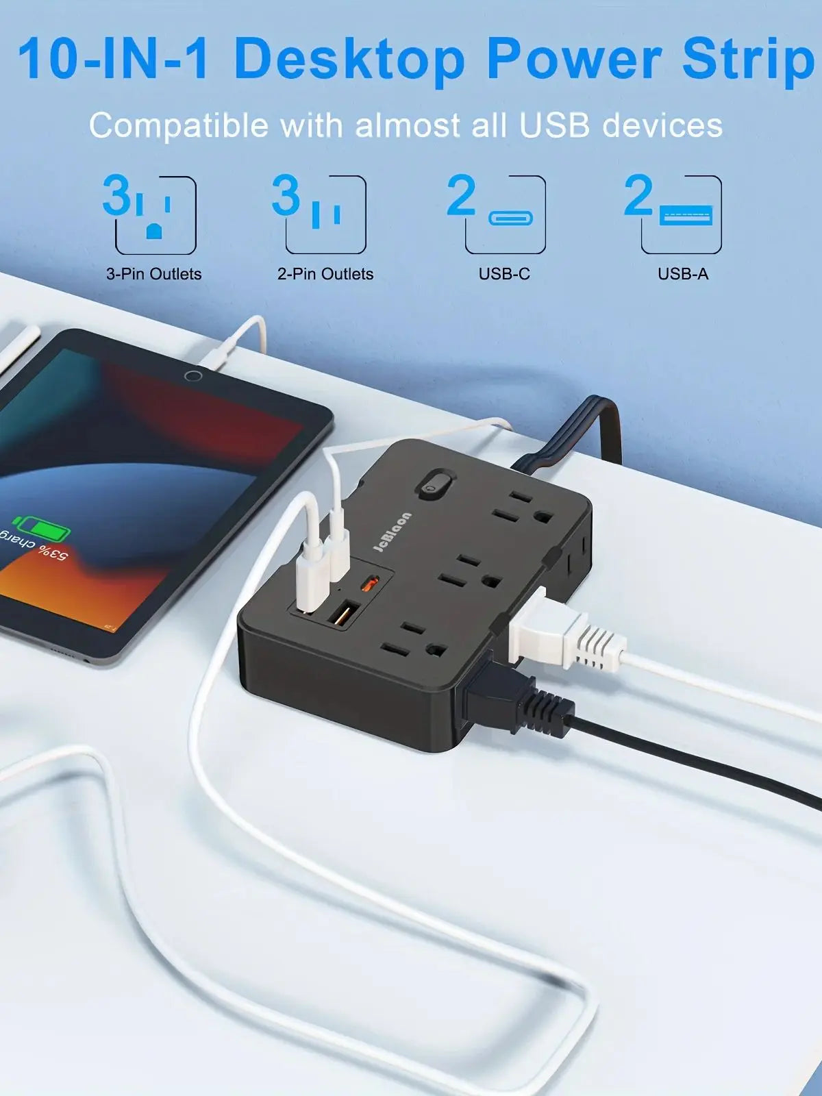 Surge Protector with 6 Outlets , 4 USB Ports, 5ft Ultra Thin Flat Power cord, Power Adapter for Home or Office
