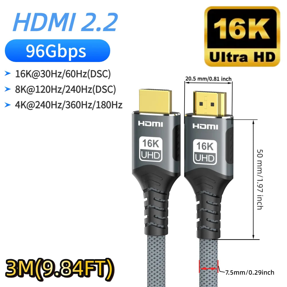 8K HDMI 2.1 Extension cable. Supports 8K@60Hz, 4K@120Hz.  Works with HDTV, RTX, PS5 TV Xbox eARC HDR Video PC Laptop and more.