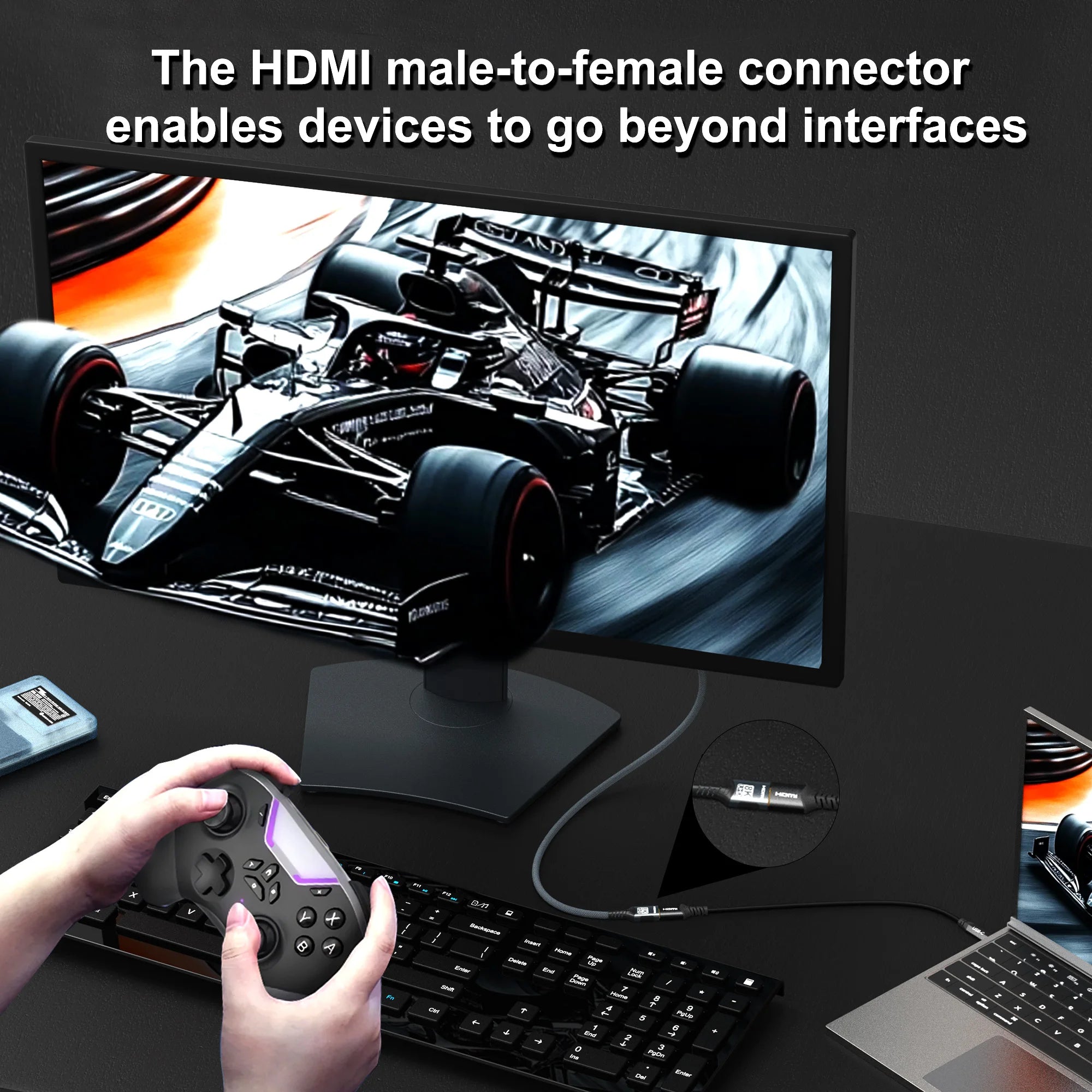 8K HDMI 2.1 Extension cable. Supports 8K@60Hz, 4K@120Hz.  Works with HDTV, RTX, PS5 TV Xbox eARC HDR Video PC Laptop and more.