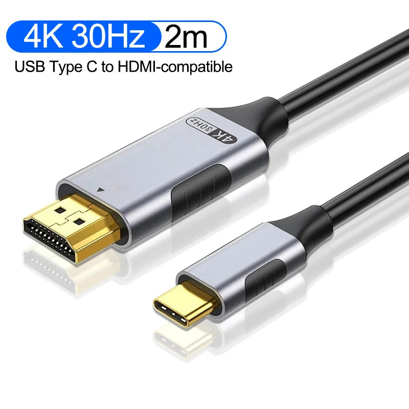 USB C to HDMI-compatible Cable 4K 60Hz 30Hz USB Type C to HDTV 2.1 Thunderbolt 3/4 Cable Adapter for iPhone 16/15 MacBook Huawei