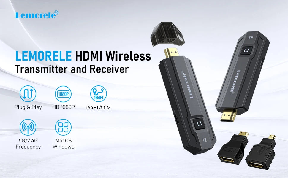 Wireless HDMI Transmitter Receiver, 1080P Display, Dongle Extender, AV Adapter for Laptop, TV, Projector, Monitor, Live Stream