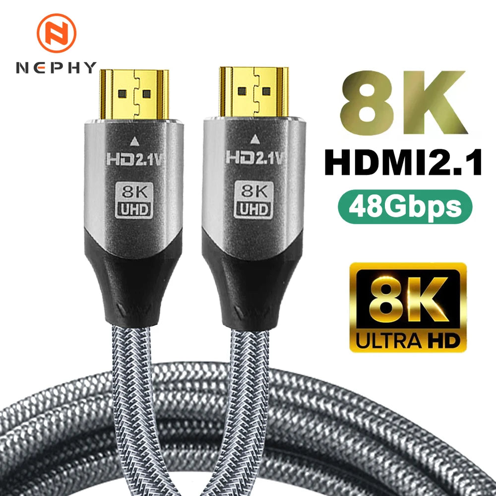 UHD 8K HDMI Cable. 48Gbps High Speed HDMI Cable, version 2.1, Supports 4K @120Hz, 8K @60Hz.  For use with HDTV ,Laptop,  Projector Available in lenghths :5meter 8meter 10meter 12meter