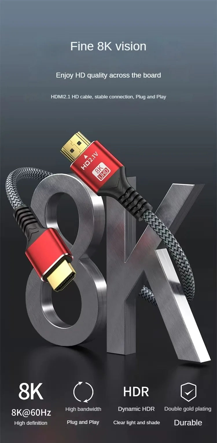 HDMI-Compatible 2.1 Cable 8K HDTV Cable for Xiaomi TV Box PS5 Ultra High Speed Compatible 8K@60Hz HDTV 2.1 Cable for TV/PS5/HDTV