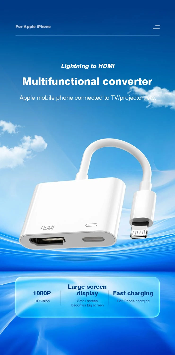 Lightning To HDMI Digital AV Adapter For iPhone14/13 iPad 1080P HDMI Video&Audio Sync Screen Converter to TV/Projector