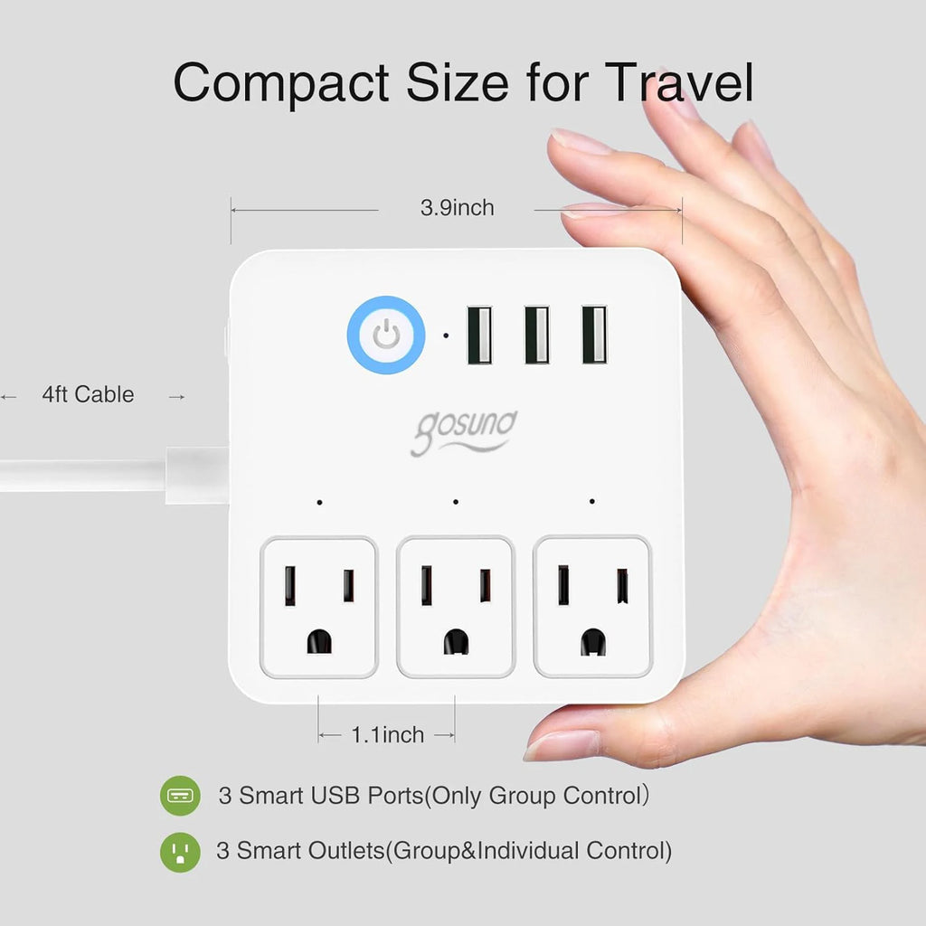 Wifi Smart Power Strip Surge Protector Built-in 3 USB Ports, Power Bar Outlets Ports Voice Control For Travel Home Timing Work