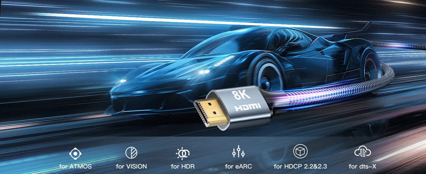 UNTES 8k HDMI 2.1 Cable 8K 60Hz 4K 120Hz HDMI Cable,48Gbps Ultra High-Speed, Compatible with PlayStation 5, Xbox, Samsung TVs ,and More