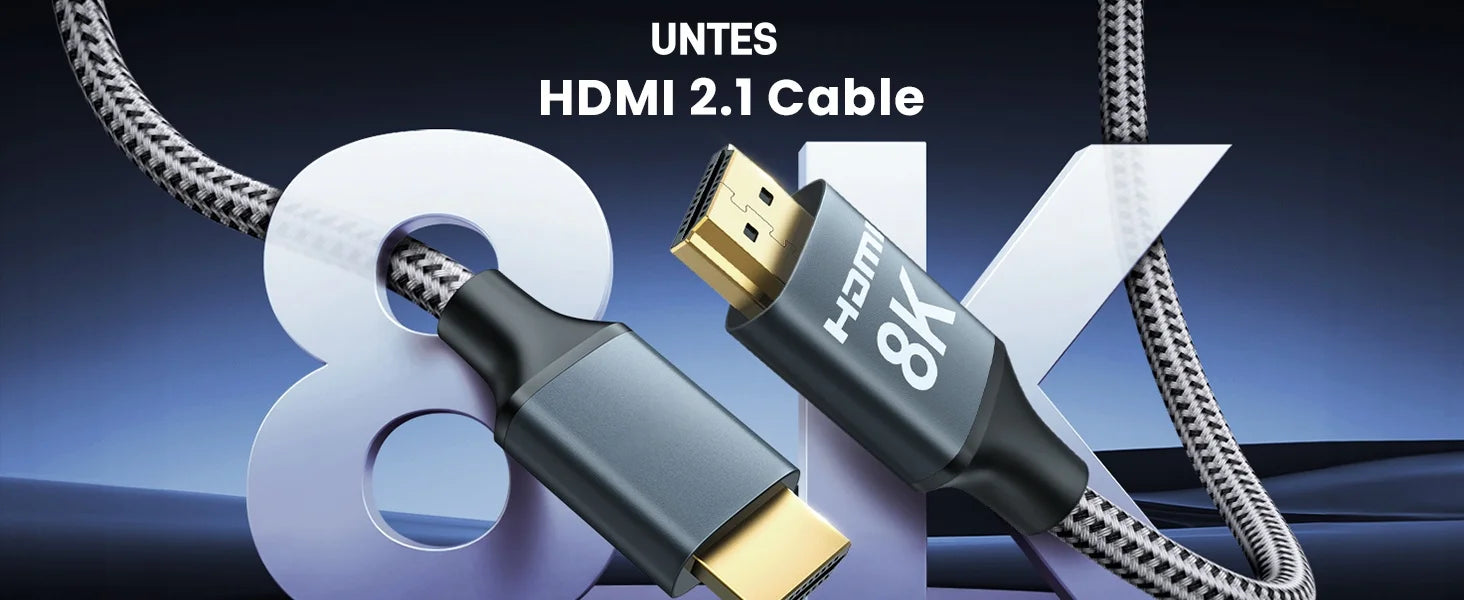 UNTES 8k HDMI 2.1 Cable 8K 60Hz 4K 120Hz HDMI Cable,48Gbps Ultra High-Speed, Compatible with PlayStation 5, Xbox, Samsung TVs ,and More
