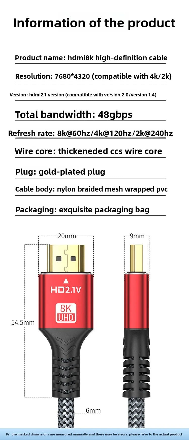 8K HDTV Cable for CATV Converter Box, PS5. Ultra High Speed Compatible . 8K @60Hz HDTV 2.1 Cable 48Gbps eARC Dolby Vision