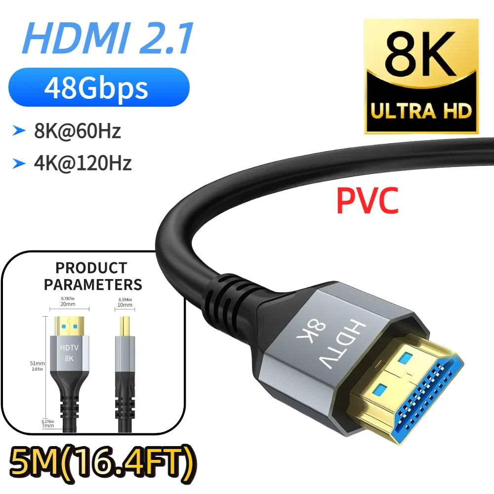 8K HDMI 2.1 Extension cable. Supports 8K@60Hz, 4K@120Hz.  Works with HDTV, RTX, PS5 TV Xbox eARC HDR Video PC Laptop and more.